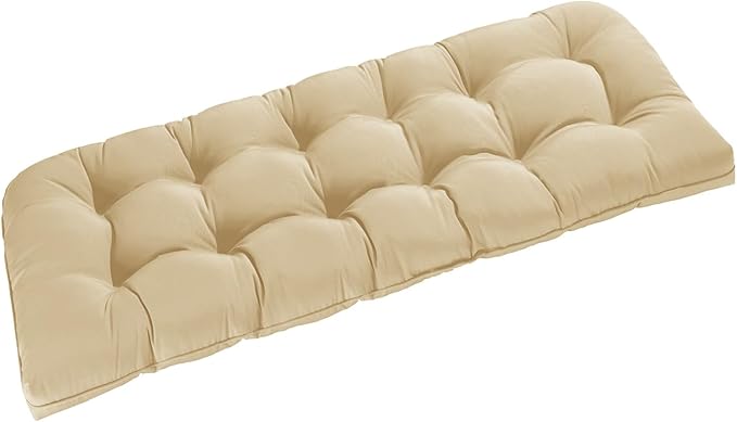 downluxe Outdoor Bench Cushion for Patio Furniture, Waterproof Tufted Overstuffed Porch Swing Cushions, Thick Outdoor Loveseat Cushions, 59" x 18" x 5", Khaki, Set of 1