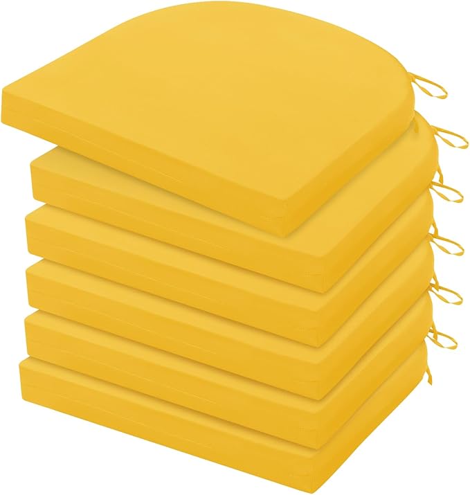 HARBOREST Outdoor Chair Cushions Set of 6, Water Resistant Patio Chair Cushions with Ties, Outdoor Seat Cushions for Patio Furniture, 17"x16"x2", Yellow