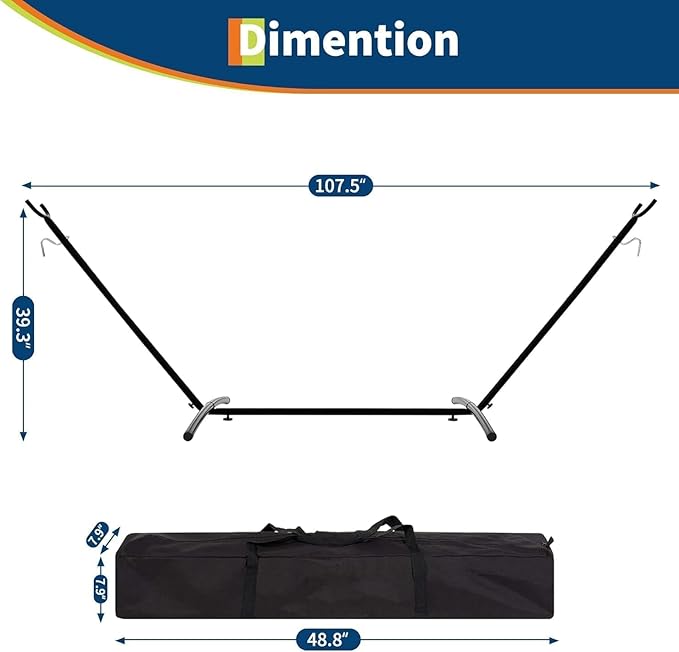 Double Hammock with Stand, 2 Person Portable Foldable Outdoor Hammock, 450lb Capacity Heavy-Duty Hammock for Garden, Patio, Backyard, Blue and Green Stripes