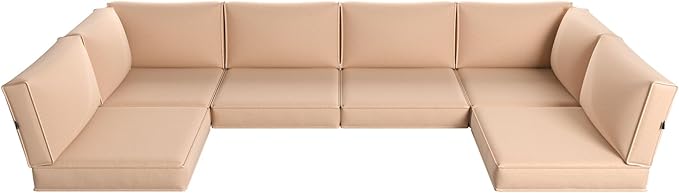 Aoxun Replacement Cushions for Outdoor Furniture, 14-Piece Outdoor Cushions for Patio Furniture, Deep Seat, Splash-Proof & Fade Resistant Couch Cushion for 6-Seat Patio Conversation Sets, Beige