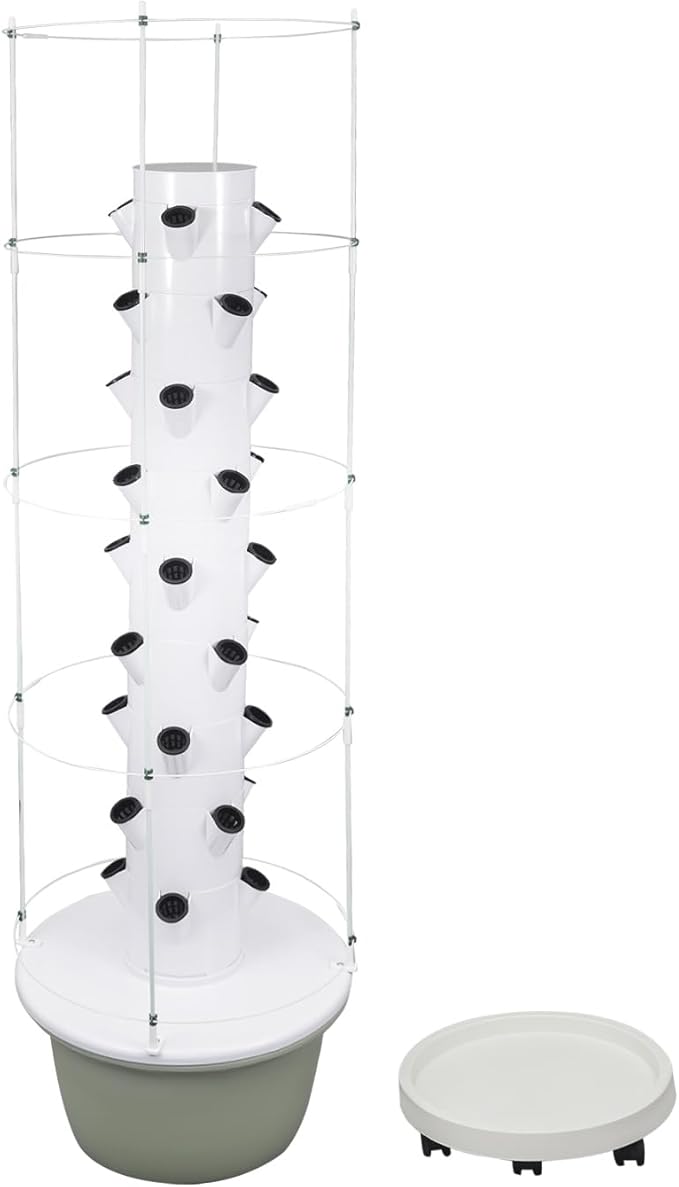 Hydroponic Growing Tower with Climbing Trellis, 30L Water Tank & Automatic Timer, Indoor Outdoor Vertical Garden System for Vegetables Herbs Strawberries (Light Green - 36 Holes)
