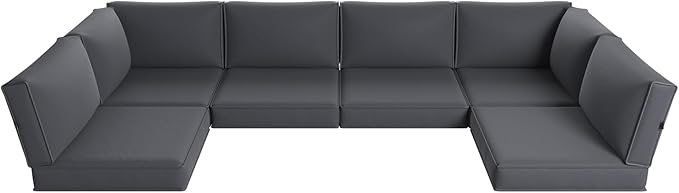 Aoxun Replacement Cushions for Outdoor Furniture, 14-Piece Outdoor Cushions for Patio Furniture, Deep Seat, Splash-Proof & Fade Resistant Couch Cushion for 6-Seat Patio Conversation Sets, Grey