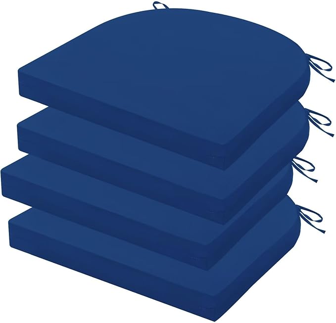 Outdoor Chair Cushions Set of 4, 17 x 16 Inch Patio Chair Cushions for Outdoor Furniture, Water Resistant, Non-Slip Ties(Royal Blue)