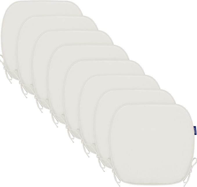 SleepMan Outdoor 17"x16" Chair Cushions with Ties Set of 8, Water Resistant All Weather U-Shape Seat Pads for Patio Garden Furniture Indoor Fade Resistant Patio Cushions (Beige)