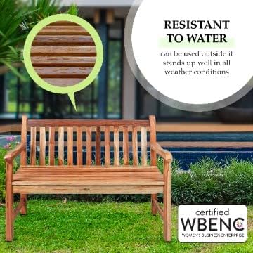 EcoDecors Hampstead 51 inch Heath Outdoor Bench Teak Wood Garden Bench for Patio with Armrests and Backrest for Indoor Use and Outdoor, in Natural Color