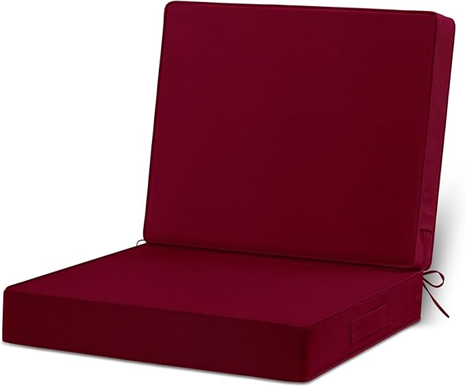 Cozyide 24x24 Outdoor Cushions for Patio Furniture, Waterproof Outdoor Chair Cushions with Non-Slip Ties and Handle, Washable Deep Seat Cushions for Outdoor Furniture with Removable Cover, Burgundy