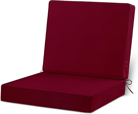 Cozyide 24x24 Outdoor Cushions for Patio Furniture, Waterproof Outdoor Chair Cushions with Non-Slip Ties and Handle, Washable Deep Seat Cushions for Outdoor Furniture with Removable Cover, Burgundy