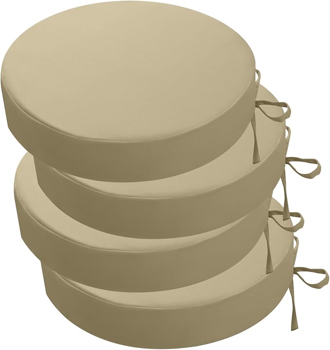 idee-home Outdoor Bistro Chair Cushions, 15”x15”x 3” Thick Outdoor Round Seat Cushions Set of 4 with Ties, Waterproof Round Patio Furniture for Garden