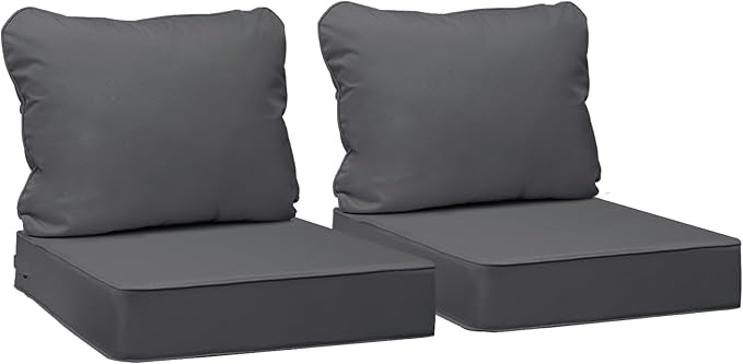 AAAAAcessories Outdoor Deep Seat Cushions, Waterproof, Fade-Resistant Patio Furniture Replacement Cushions, 25.5" x 25.5" x 5" + 25.5" x 19", Set of 2, Dark Gray