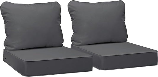 AAAAAcessories Outdoor Deep Seat Cushions, Waterproof, Fade-Resistant Patio Furniture Replacement Cushions, 25.5" x 25.5" x 5" + 25.5" x 19", Set of 2, Dark Gray