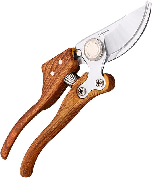 Garden Pruners, Heavy Duty Garden Clippers, Pruning Shears with Adjustable Thumb Lock, Hand Gardening Tools Pruners, High Carbon Steel Sharp Gardening Scissors (wood grain)