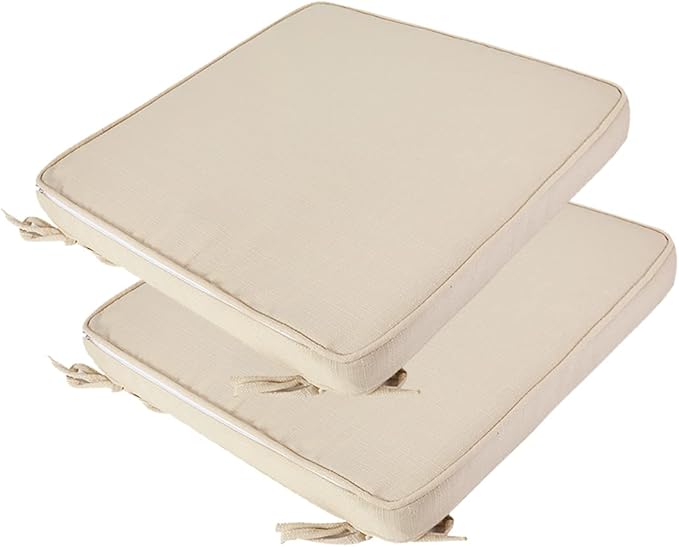 Outdoor Chair Cushions 18x18 Inch,Set of 2,Water Resistant Chair Pads with Ties,Square Seat Cushion 18"x18"x2.5",Patio Chair Cushion for Garden,Backyard Furniture(Antique Beige)