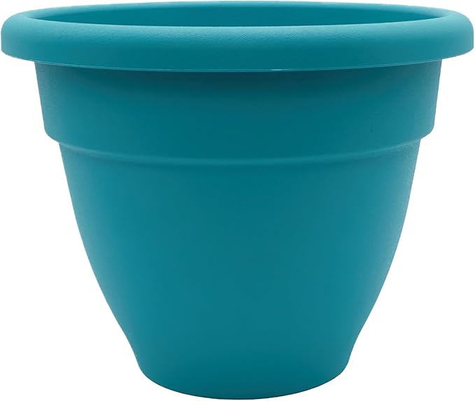 The HC Companies Caribbean Planter Pot - Outdoor & Indoor Plant Pot with Drainage Hole & Plug - Rolled Rim Plastic Pots for Plants & Flowers - Decorative Plant Pot (12" Dusty Teal, Pack of 1)