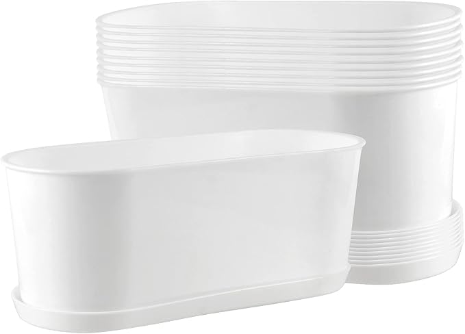10 Pack 9 x 3.5 x 3.3 Inch Rectangle Window Planter Boxs, White Plastic Plant Pot with Saucers and Drainage Hole, Plastic Plant Pot for Windowsill Balcony Garden Home Office