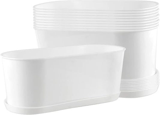 10 Pack 9 x 3.5 x 3.3 Inch Rectangle Window Planter Boxs, White Plastic Plant Pot with Saucers and Drainage Hole, Plastic Plant Pot for Windowsill Balcony Garden Home Office
