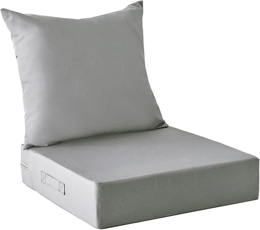 Outdoor Cushions for Patio Furniture,Outdoor Seat Cushion Set 24 x 24 x 4 Inch,Waterproof & Fade Resistant Outdoor Chair Cushions,Deep Patio Chair Cushion with Removable Cover,Grey