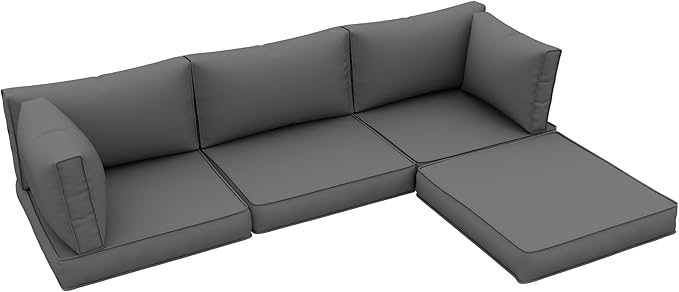 UDPATIO Outdoor Cushions for Patio Furniture Upgraded, Waterproof Patio Furniture Cushions Replacement, 4" Deep Seat Outdoor Sectional Cushion for 4-seat Chair Sofa Couch, Grey