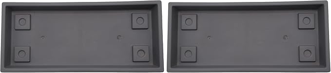 The HC Companies 29.5 Inch Venetian Rectangular Plant Saucer - Indoor Outdoor Plastic Plant Trays for Pots - 29.5"x7.5"x1.3" Warm Gray (Pack of 2)