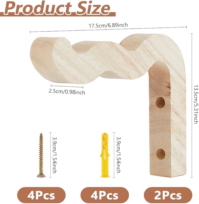 DICOSMETIC 2 Sets Wood Plant Hooks Wavy Wooden Plants Hanger 39x7.5mm Hanging Plant Holder Indoor and Outdoor Brackets Plants Hanger Wood Hook for Planters, Lanterns, Bird Feeders