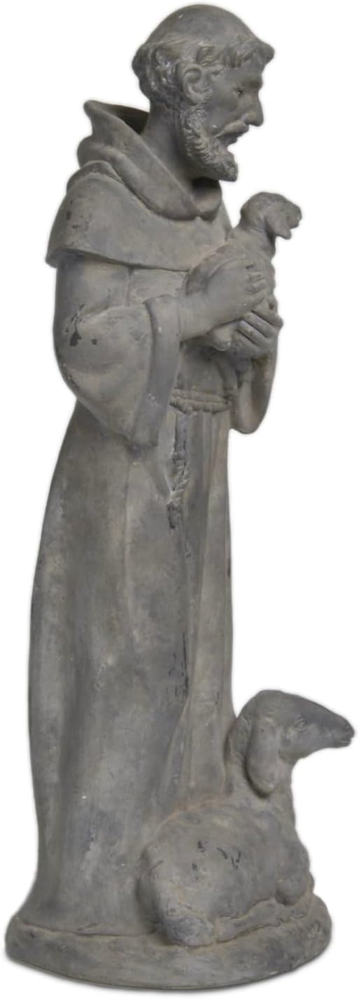 Newman House Studio Vintage St Francis Garden Statue - 15.2 Inch Resin Patron of Animal Figurine Saint Francis Sculpture with Sheep for Garden Decor