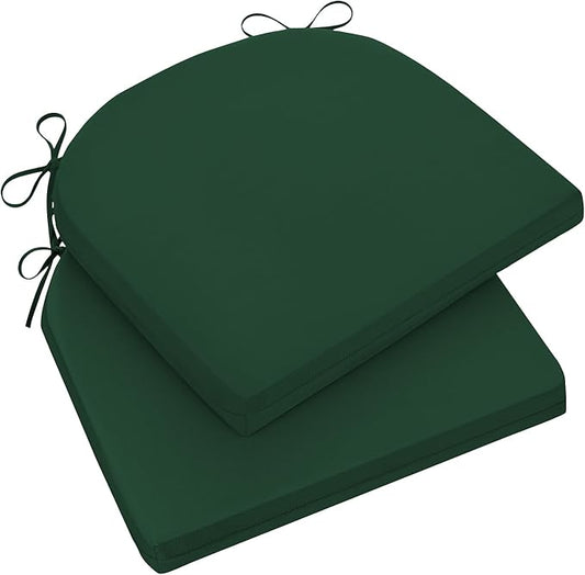 Wellsin Outdoor Chair Cushions for Patio Furniture, 3-Year Color Fastness Patio Chair Cushions Set of 2, Water Resistant Round Corner Outdoor Seat Cushions 17"X16"X2", Forest Green