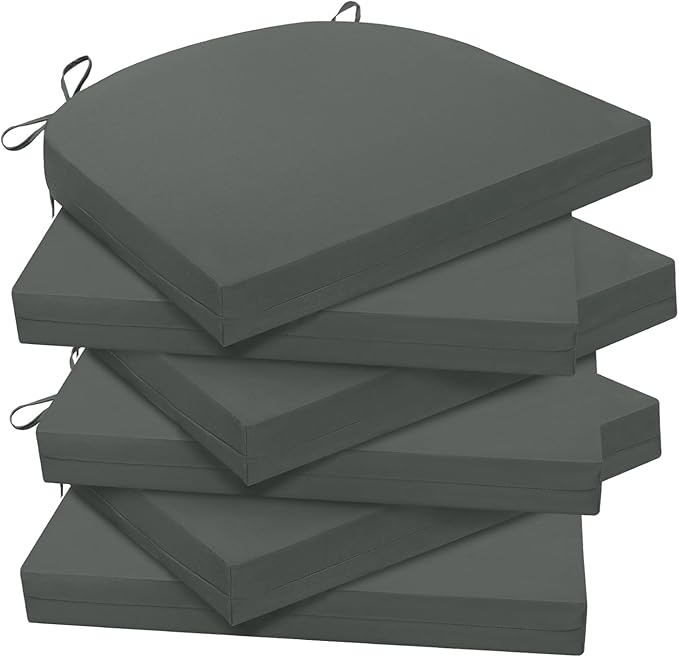 Wellsin Outdoor Chair Cushions for Patio Furniture - Patio Chair Cushions Set of 6 - Water Resistant Round Corner Outdoor Seat Cushions 17"X16"X2", Dark Grey