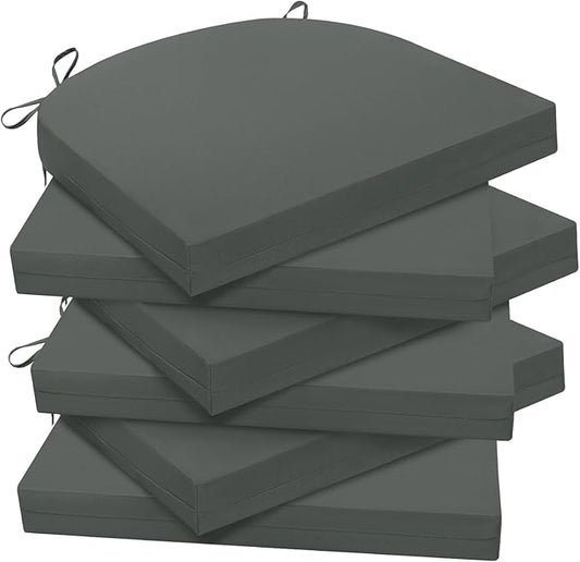 Wellsin Outdoor Chair Cushions for Patio Furniture - Patio Chair Cushions Set of 6 - Water Resistant Round Corner Outdoor Seat Cushions 17"X16"X2", Dark Grey