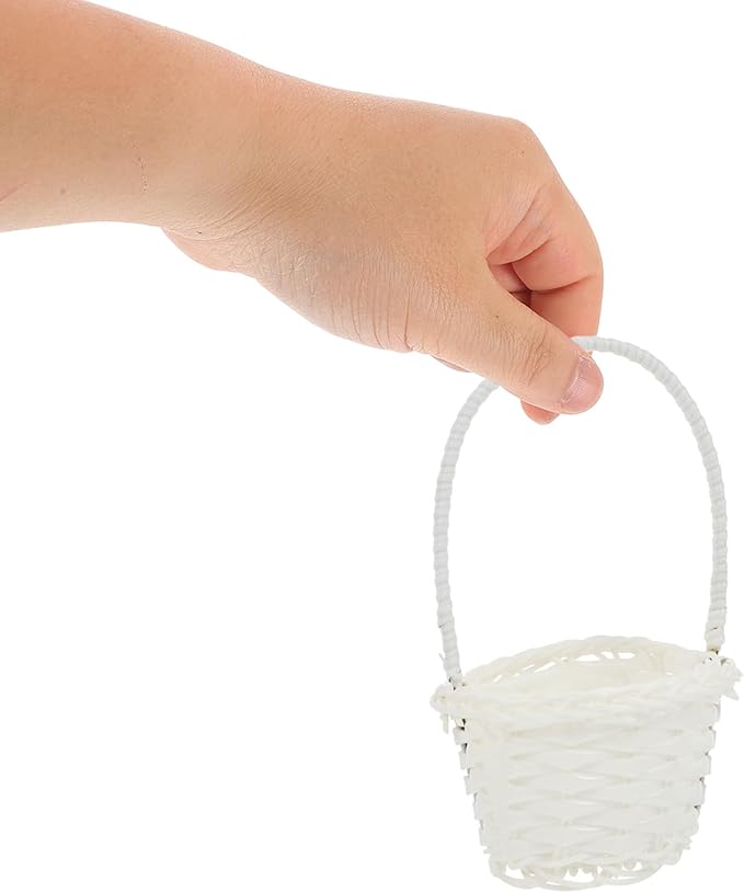 DOITOOL Rattan Vegetable Basket Small Woven Storage Basket with Handle 3.54X3.54X5.31 Inch Natural Rattan Bread for Kitchen Picnic Garden Planting