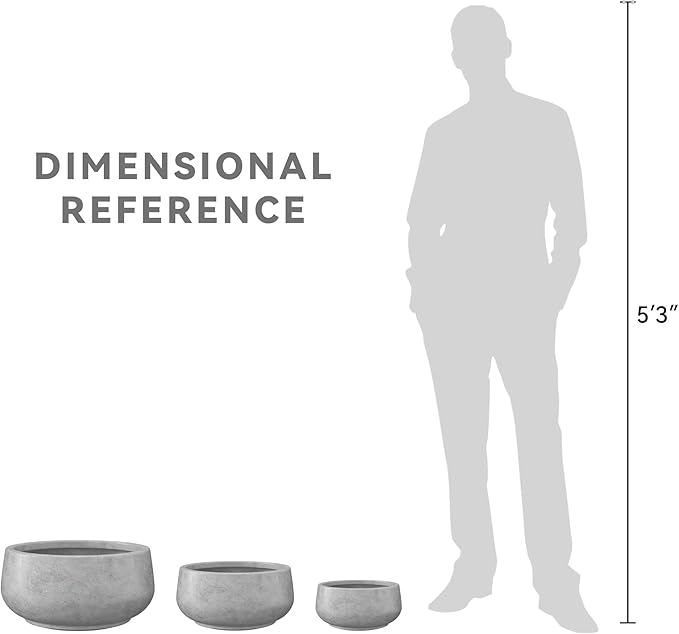 Kante 21.6",16.9",and 12.5" Dia Round Natural Concrete Elegant Planters (Set of 3), Outdoor Indoor Garden Plant Pot with Drainage Hole and Rubber Plug for Home & Patio