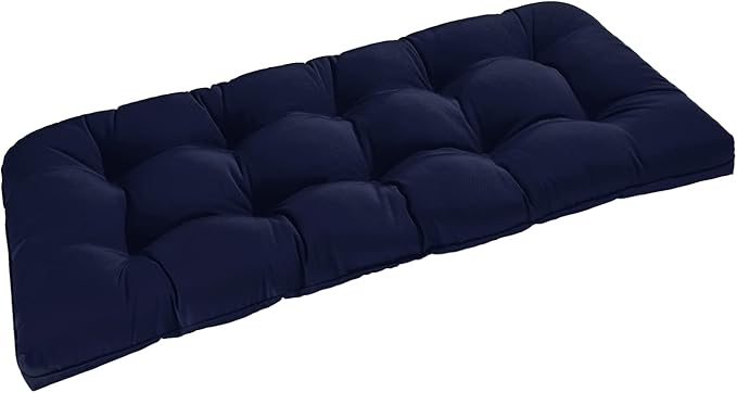 downluxe Outdoor Bench Cushion for Patio Furniture, Waterproof Tufted Overstuffed Porch Swing Cushions, Thick Outdoor Loveseat Cushions, 48" X 18" X 5", Navy, Set of 1
