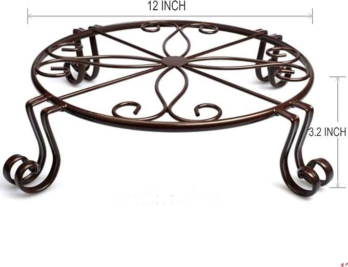 2 Pack 12" Plant Stands, Heavy Duty Rustproof Metal Plant Holders for Indoor and Outdoor Use, Wrought Iron Round Flower Stands for Patio, Balcony, and Garden (Bronze)