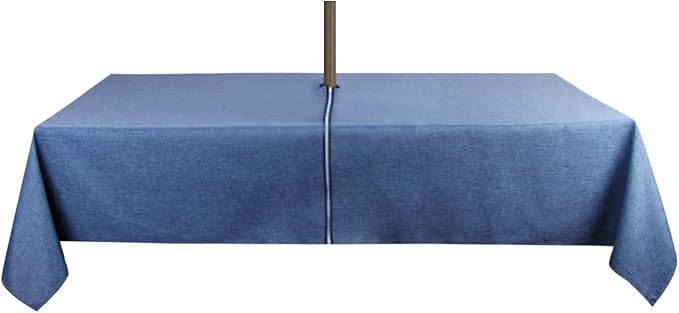Outdoor Tablecloth Wrinkle-Free Stain Resistant Waterproof Polyester Fabric Table Cover with Zipper Umbrella Hole for Picnic/Party/Dinner/Patio Garden(60×84inch,Zippered,Denim Blue)