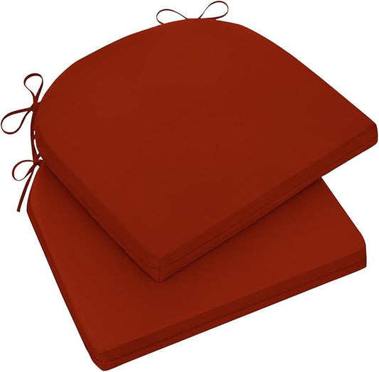 Wellsin Outdoor Chair Cushions for Patio Furniture - Patio Chair Cushions Set of 2 - Water Resistant Round Corner Outdoor Seat Cushions 17"X16"X2", Brick Red