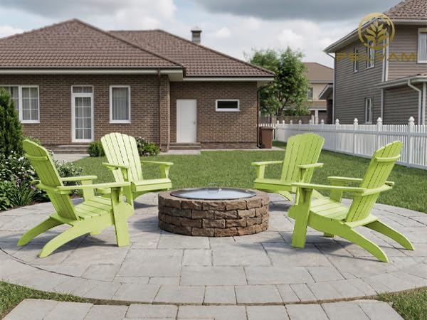 Psilvam Adirondack Chair, Oversized Poly Lumber Fire Pit Chair with Cup Holder, 350Lbs Support Patio Chairs for Garden, Weather Resistant Adirondack Chair Looks Like Real Wood (2, Green)