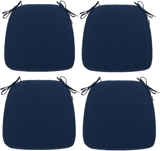 Magpie Fabrics 17"x16"x2" U-Shape Chair Cushions with Ties 4 Count, Outdoor Indoor Waterproof All Weather Seat Pads Decoration for Patio Garden Dining Office - Navy