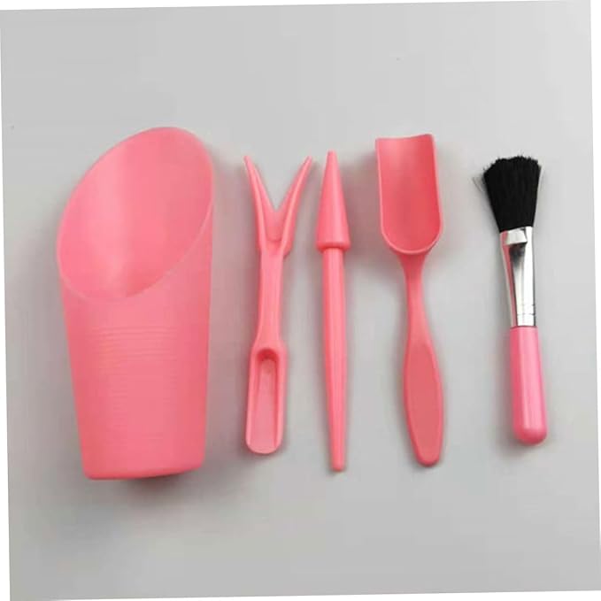 Succulent Planting Tool Set with Pink Bucket, Small Soil Scoop, Transplanter and Cleaning Brush for Indoor Gardening and Succulent Care, Sturdy Gardening Accessories for Planting