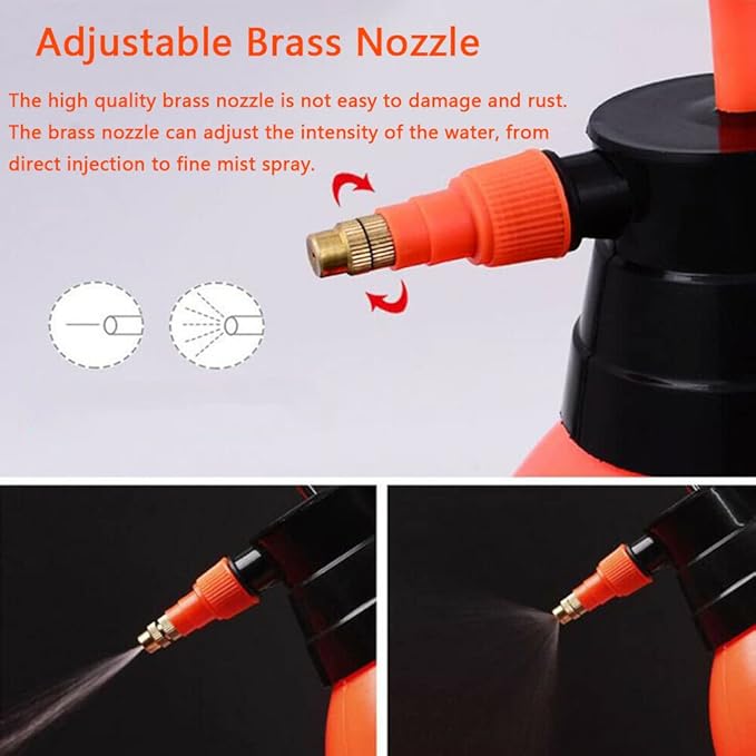 1 Pcs Garden Pump Sprayer, 0.5Gallon/68oz Hand-held Lawn Pressure Orange Spray Bottle with Adjustable Nozzle (FKM Gasket Update)