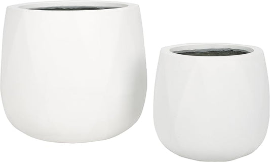SAFAVIEH Outdoor Collection Kane White Cement Ficonstone Planter Pot Set of 2