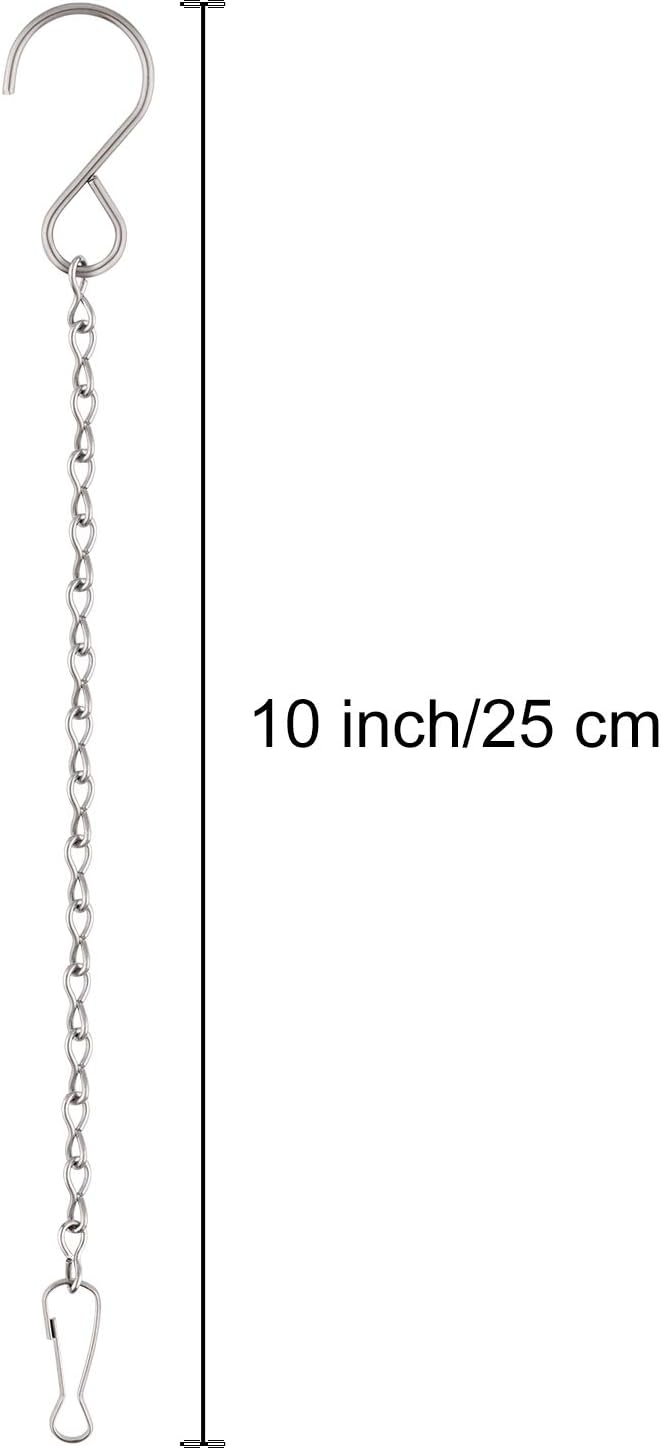FEPITO 12 Pack Hanging Chains, 10 Inch Hanging Basket Chains, Garden Plant Hangers Metal Chains with Hooks Clips for Bird Feeders, Wind Chimes, Lanterns, Planters, Decorative Ornaments