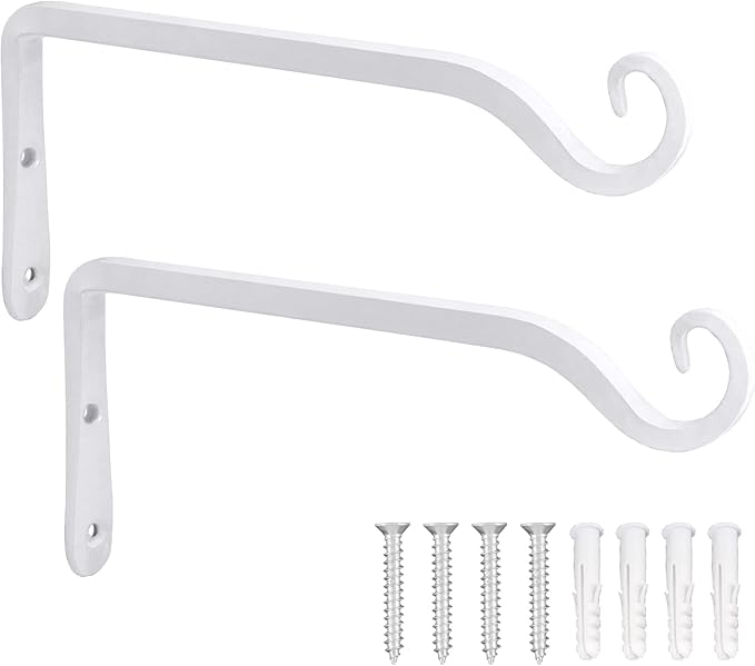 LOOGI Hanging Plant Bracket, Wall Hook Plant Hanger 10 Inch Decorative Hooks for Indoor Planter Lantern, Outdoor Bird Feeder Wind Chime, 2 Pack White