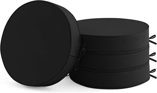 Outdoor Bistro Chair Cushions Set of 4, 15" D x 3" H Round Chair Cushions Waterproof and Fade Resistant Chair Cushion Pads with Non-Slip Ties and Removable Covers for Garden, Black