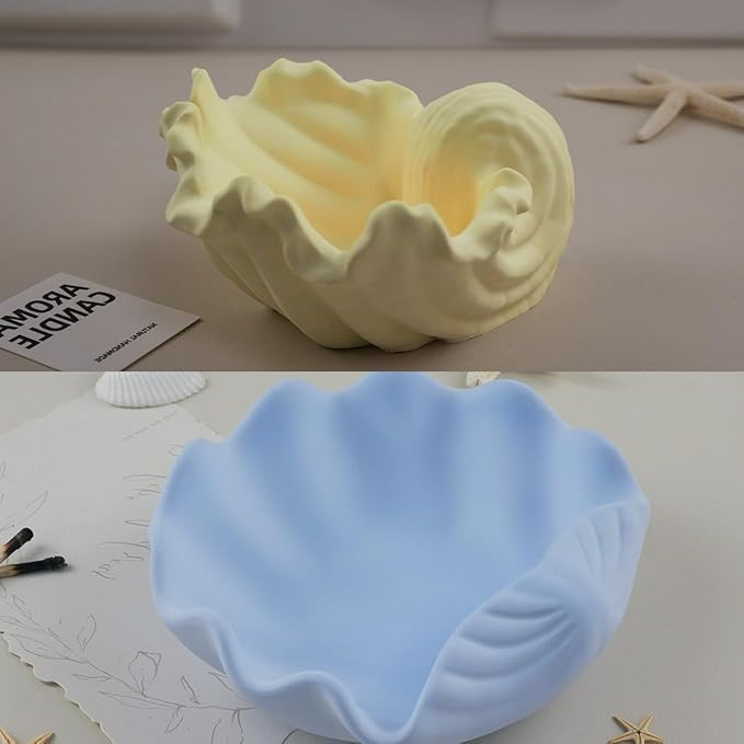 XMOX 2 Pack Seashell Silicone Mold, Conch Candle Containers Mold, Handmade Storage Tray Resin Sea Snail Mould, Clam Shells Concrete Succulent Planter Mold