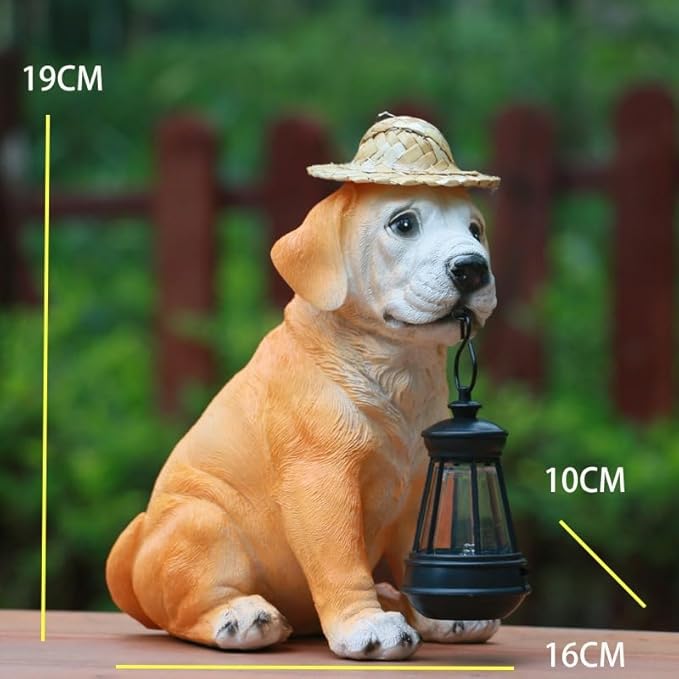 Garden Statue Dog Figurine Decor for Patio, Balcony Yard Decor Ornament, Outdoor Lights Housewarming Gifts for Women Men Mom Grandma