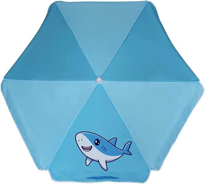 AMMSUN 5ft Seaside Umbrella for Sand Box Water Table - Kids Durable Umbrellas for children Picnic Beach Camping Garden Outdoor Play Shade (5ft Light Blue Shark)