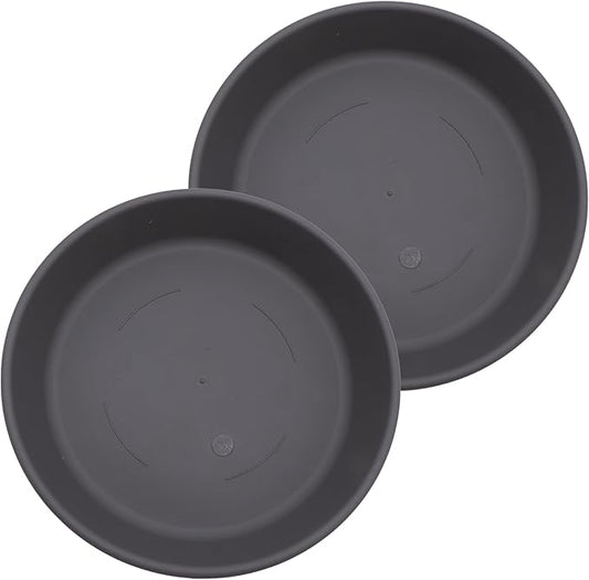 The HC Companies 21 Inch Classic Round Plant Saucer, Lightweight UV-Resistant Plastic Outdoor & Indoor Flower Pot Tray, 2-Pack Plant Pot Trays for Garden & Home Decor, Warm Gray