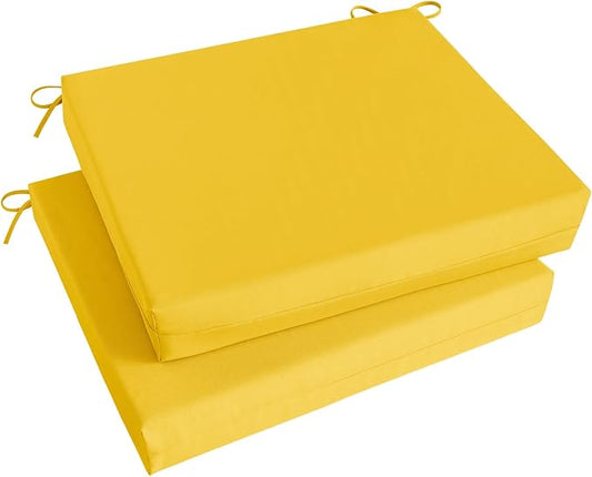 Basic Beyond Outdoor Chair Cushions Set of 2, Square Corner Outdoor Cushions for Patio Furniture, Water Resistant Patio Chair Cushions with 2 Ties, 18.5x16x3, Yellow