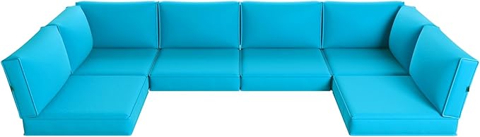 Aoxun Replacement Cushions for Outdoor Furniture, 14-Piece Outdoor Cushions for Patio Furniture, Deep Seat, Splash-Proof & Fade Resistant Couch Cushion for 6-Seat Patio Conversation Sets, Sky Blue
