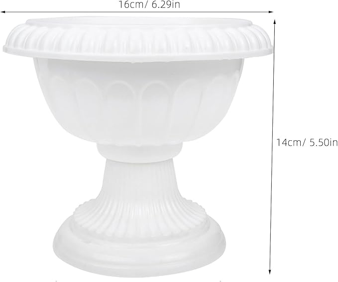 PRETYZOOM Mini Roman Flower Pots 4 Pack White Decorative Pedestal Planters for Wedding Centerpieces Party and Home Garden Decor 6.29X5.51 Inches