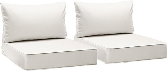 AAAAAcessories Outdoor Seat Cushions for Chairs, Fade-Resistant, Waterproof Patio Furniture Replacement Cushions, 25.5" x 25.5" x 5" + 25.5" x 13.5", Set of 2, Creamy White