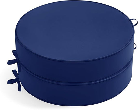 Outdoor Bistro Chair Cushions Set of 2, 15" D x 3" H Round Chair Cushions Waterproof and Fade Resistant Chair Cushion Pads with Non-Slip Ties and Removable Covers for Garden, Navy Blue